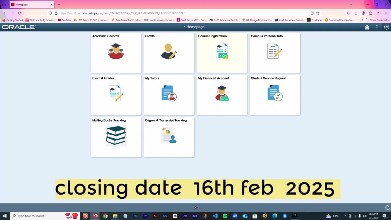 how to register FER 1 FER2 online on aiou