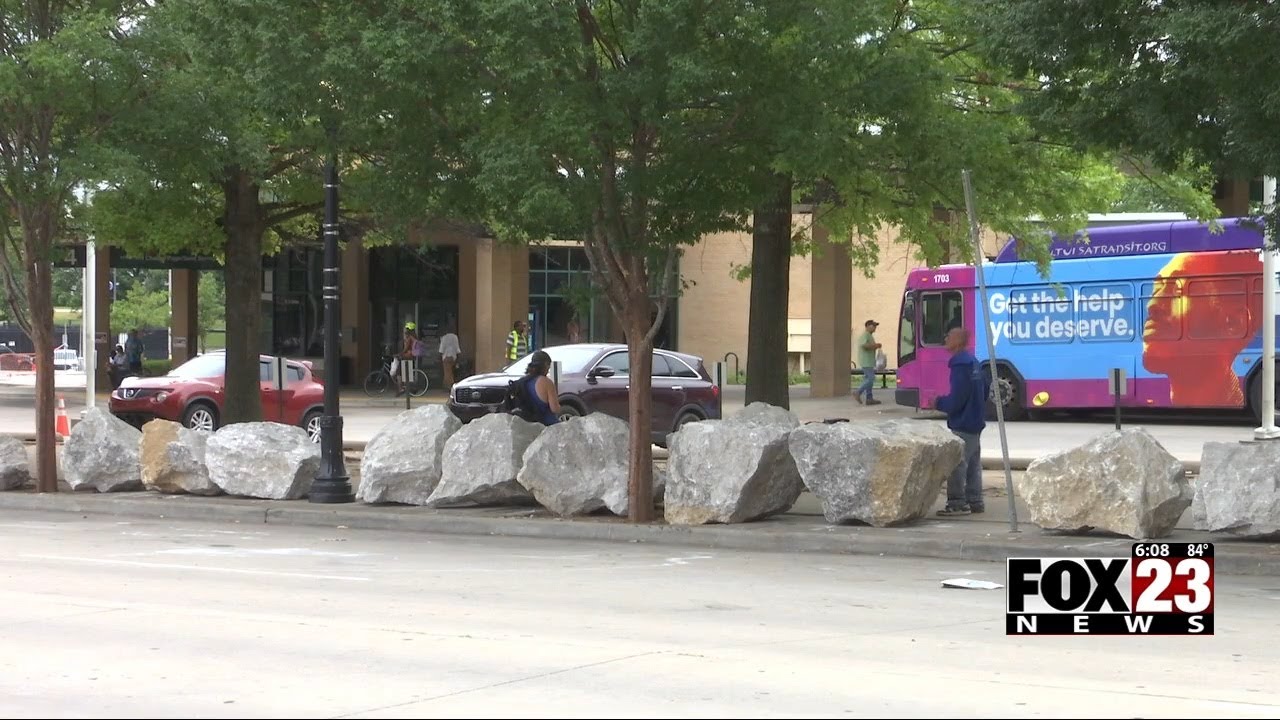 Video: City of Tulsa adds boulders to sidewalk near downtown bus station