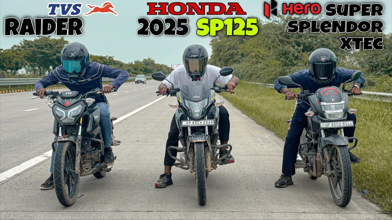 2025 Honda Sp125 vs Hero Super Splendor Xtec vs Tvs Raider || Drag Race || unspected result  ||