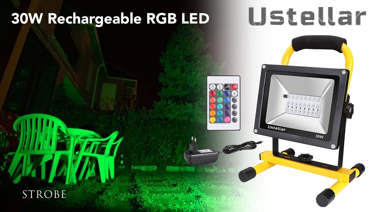 Foco LED RGB 30W Ustellar Exterior Port&aacute;til Recargable 11000mAh 16 Colores Impermeable IP65 4K