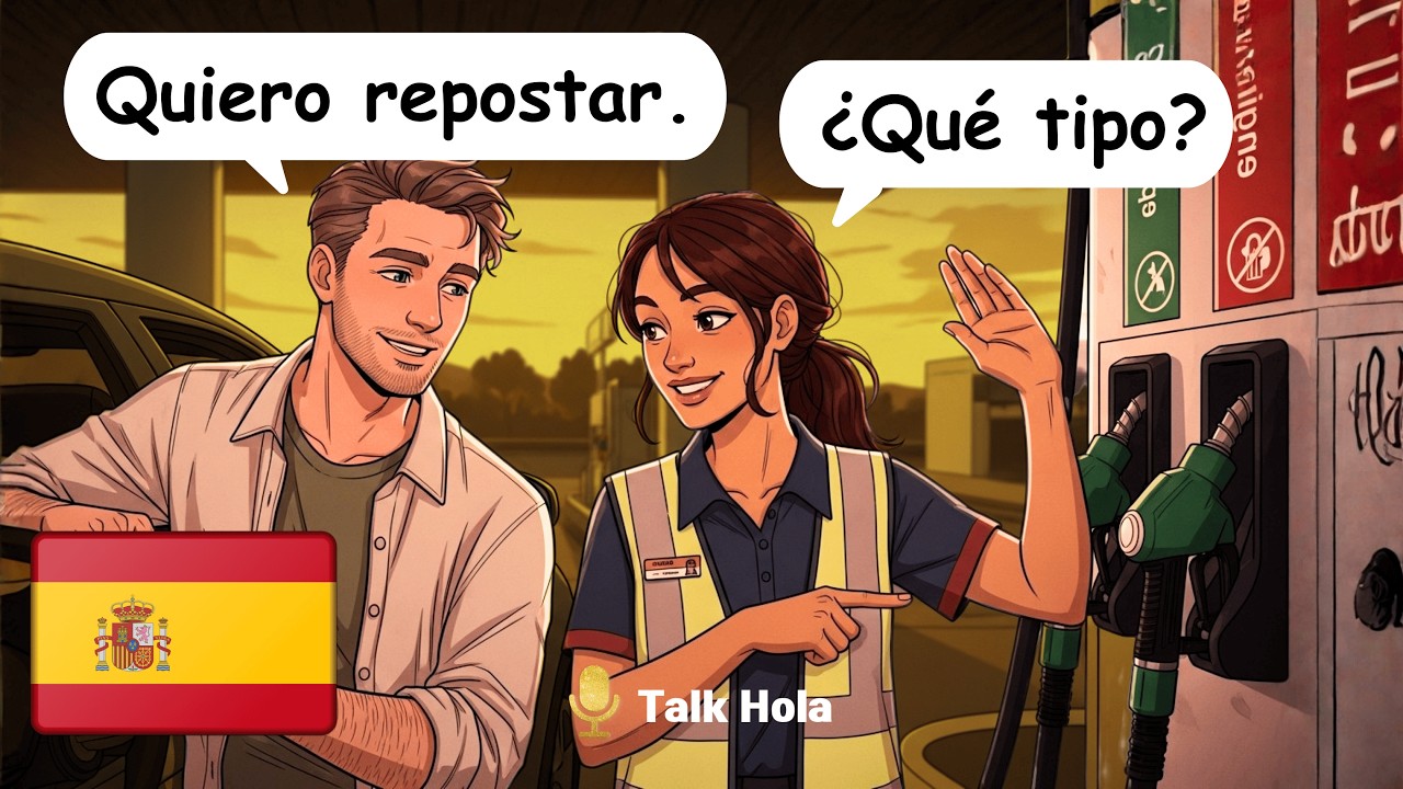 10 Simple Spanish Conversations For Beginners (A1-A2) | Gas Station Daily Dialogues