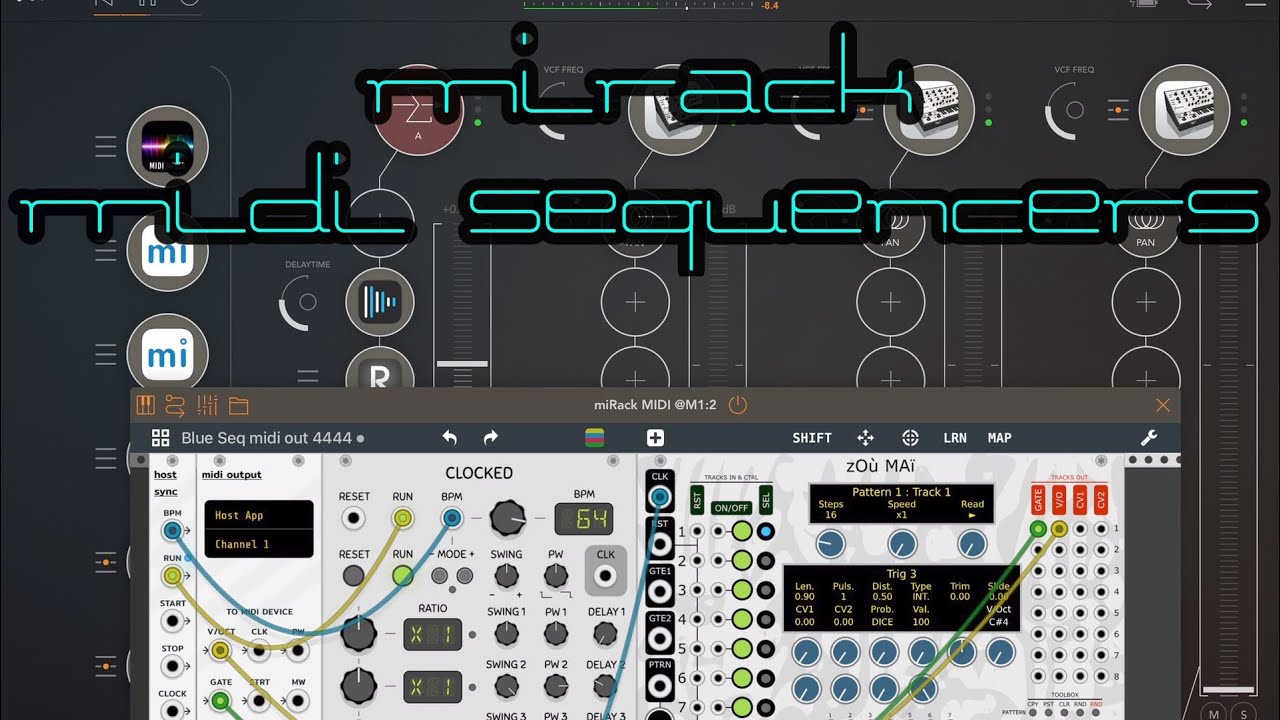 MiRack with more than 50 midi sequencers | modular Synths | iOSiPad music for picture music for film