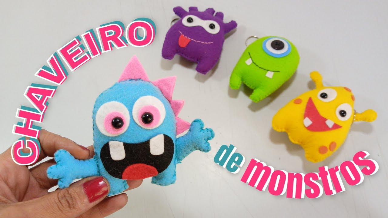 DIY MONSTROS - Aprenda a fazer chaveiros de feltro  FAÇA VOCE MESMO