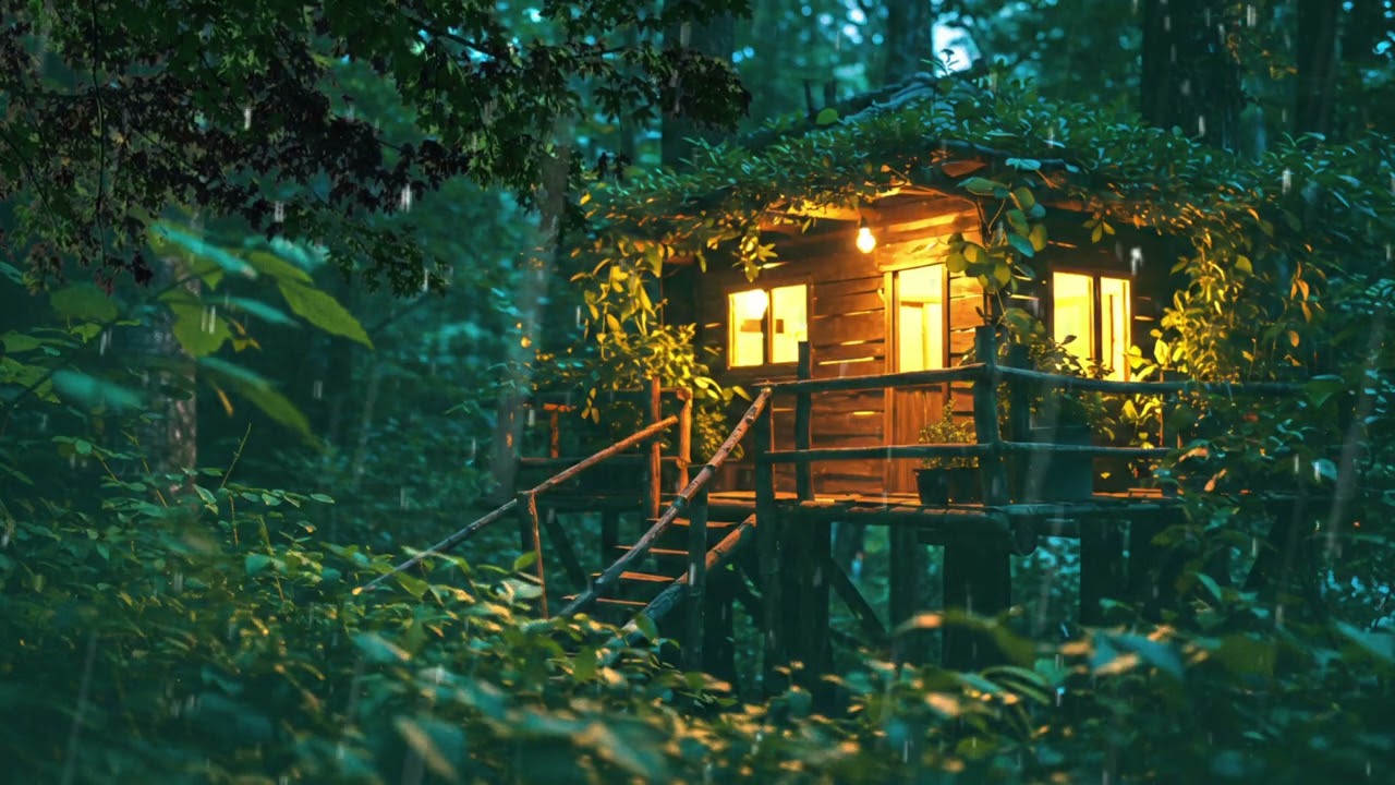 🌧️ Rainy Treehouse in the Forest - 1 Hour of Cozy Rain Ambience for Sleep, Study or Relaxation