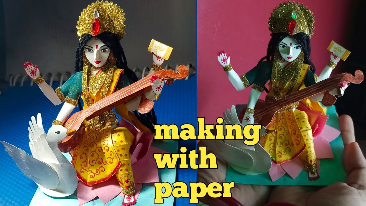 Making Saraswati idol with paper | How to make saraswati maa at home | vasanta Panchami | মা সরস্বতী