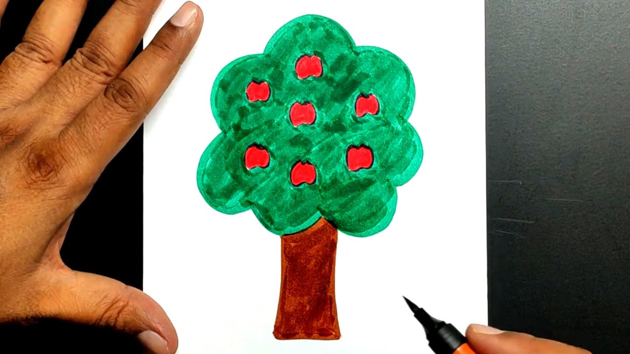 Apple tree drawing for kids || Easy apple tree drawing