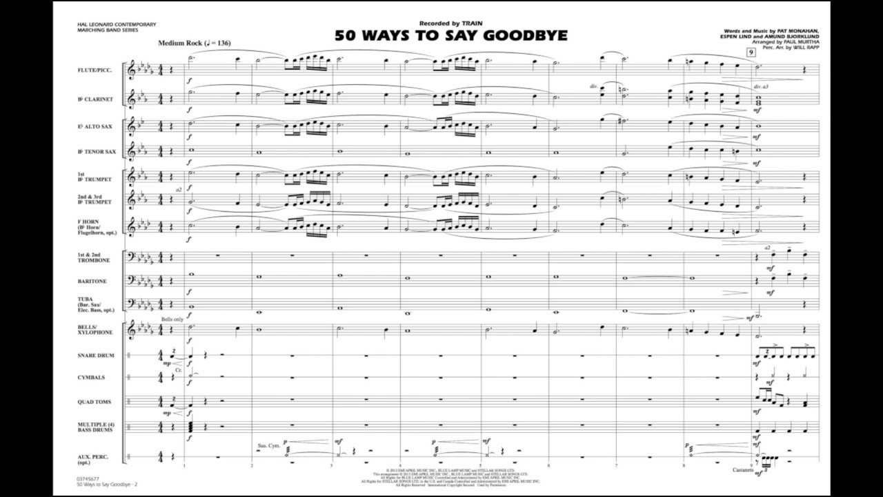 50 Ways to Say Goodbye arranged by Paul Murtha