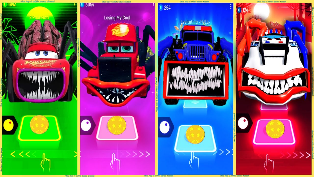 coffin dance - Mcqueen Spider vs Mack Truck Spider vs Police Truck Eater vs Police Car | Tiles HOP ❗
