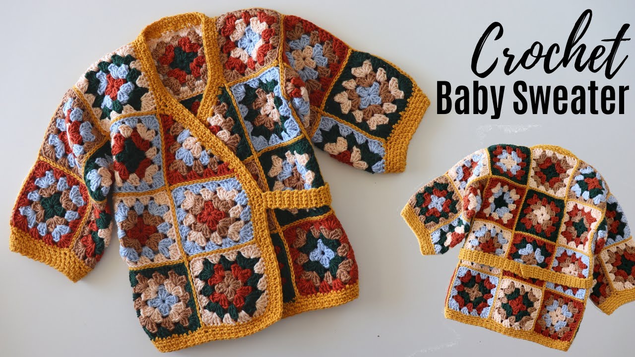How To Crochet A Granny Square Baby Sweater / Cardigan