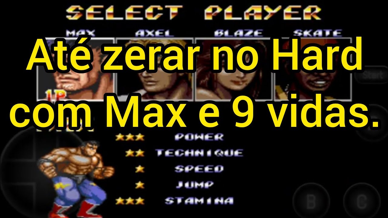 Streets of Rage 2 (Mega Drive) até zerar no Hard com Max, 9 vidas e pelo celular.