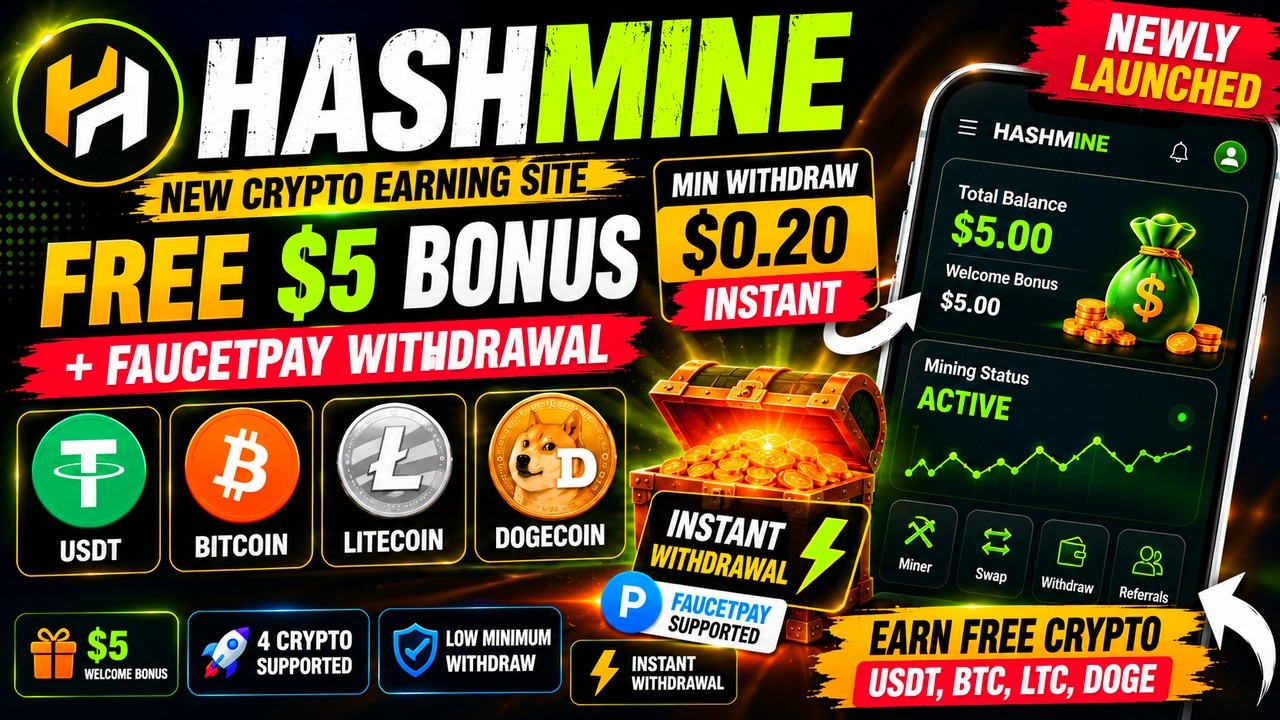 New Earning Site | $5 Bonus | FaucetPay Withdrawal | Crypto Mining Review