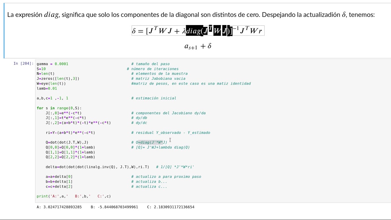Rergresión no lineal, método de Levenberg Marquadt
