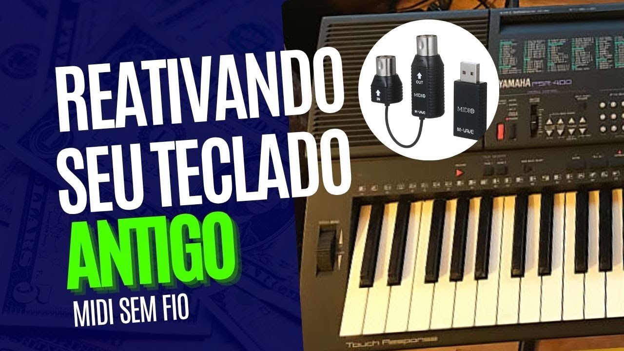 Teclado antigo como controlador usando o M-VAVE MS1 Mini | Conector MIdi sem fio