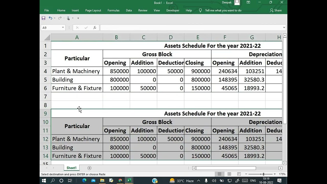 Assets Schedule (WDV) on Excel  by Deepak Gupta 2022