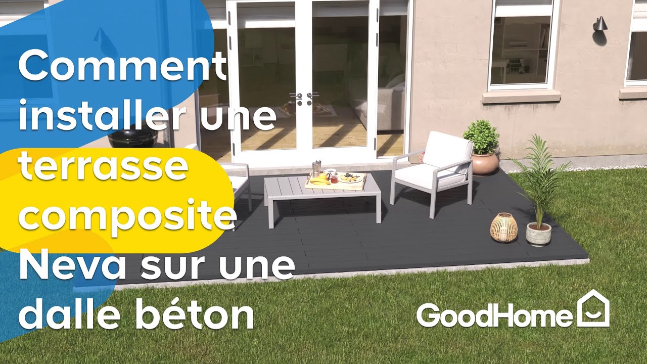 Comment installer une terrasse composite Neva Goodhome sur une dalle b&eacute;ton - Castorama