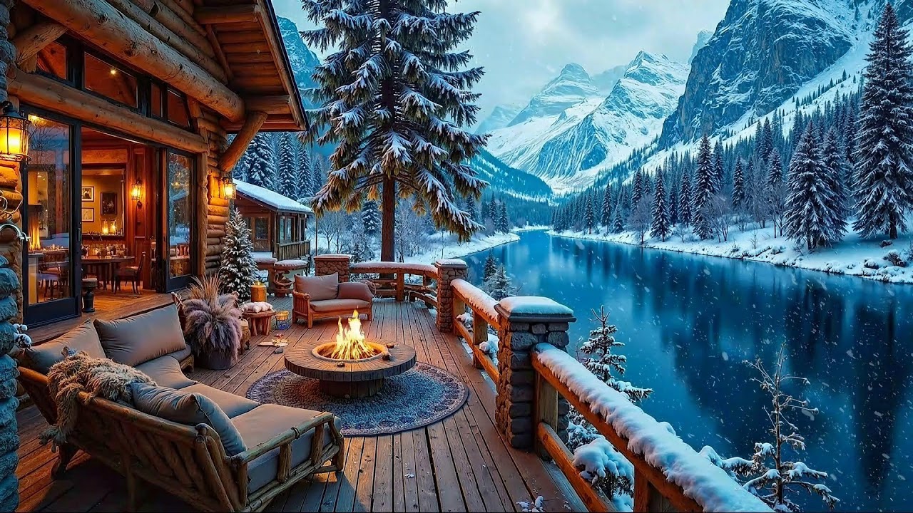 Relaxing Coffee Shop Ambience ☕️❄️Winter Morning, Soft Jazz Piano & Snowfall Sounds