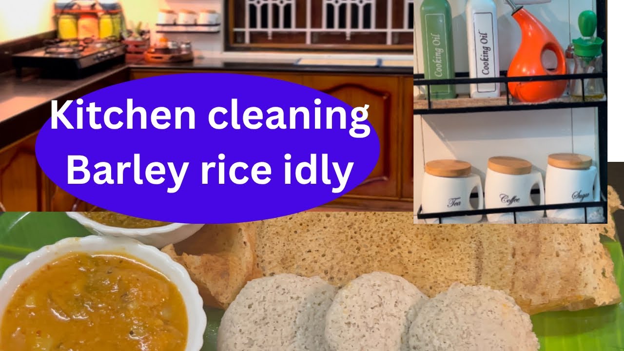 Barley rice idly,dosai,paniyaram without white rice + kitchen cleaning routine| millet idly batter