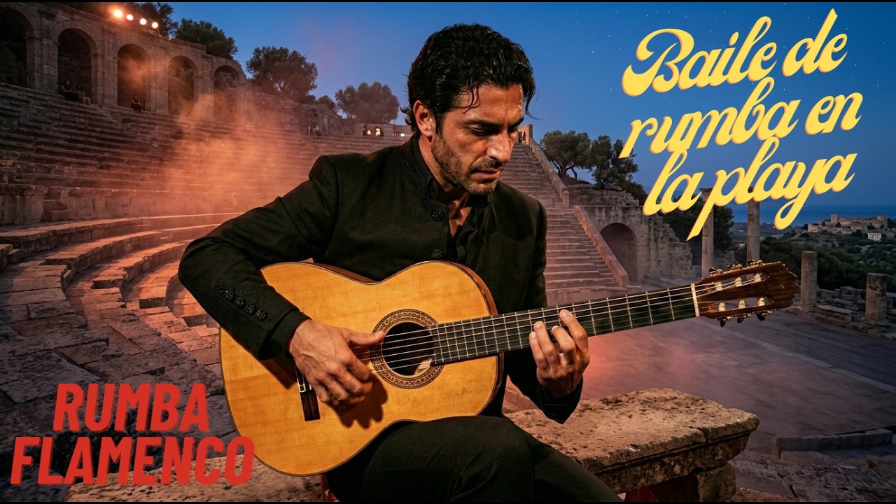 Baile de rumba en la playa, Flamenco Guitar & Flamenco Fusion  (IA conver)