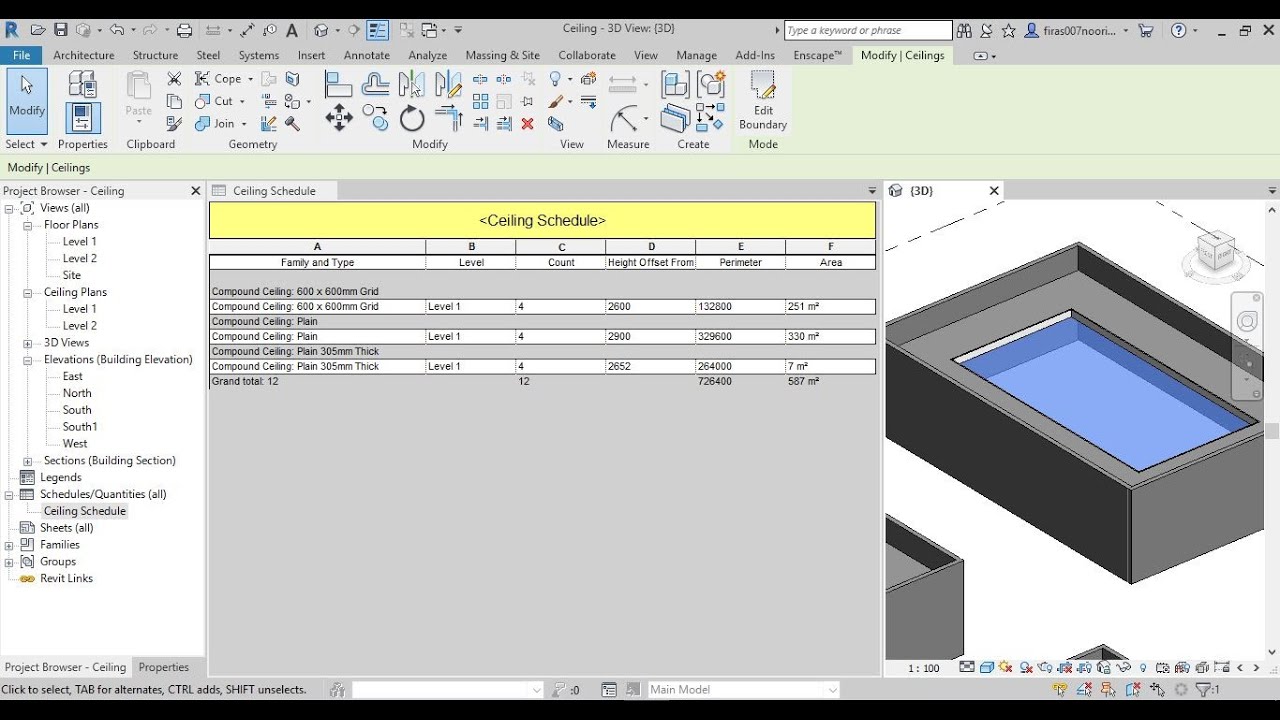Ceiling Schedule in Revit