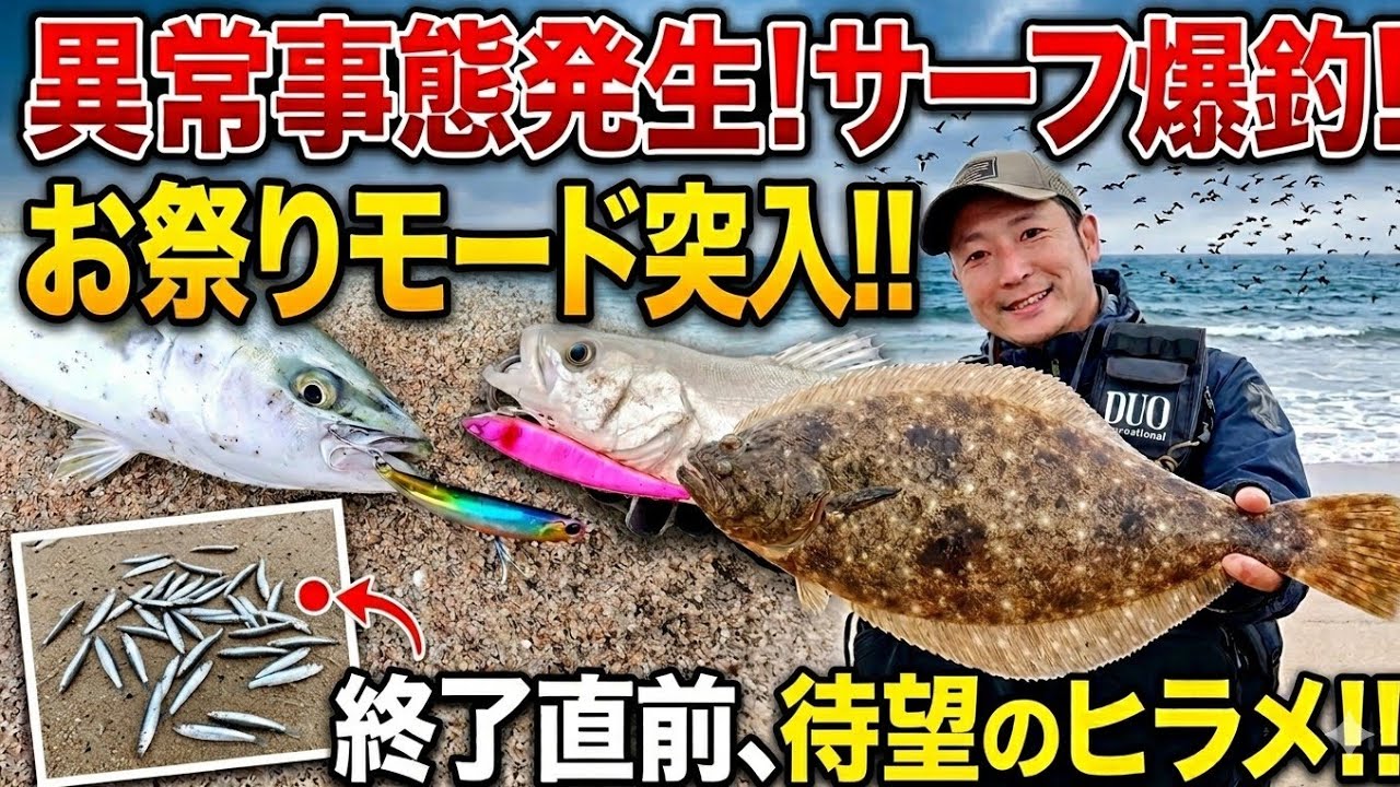 【茨城ルアー釣り】イワシ打ち上がりの爆釣サーフ！青物とシーバスが乱舞する中でヒラメを狙い撃つ
