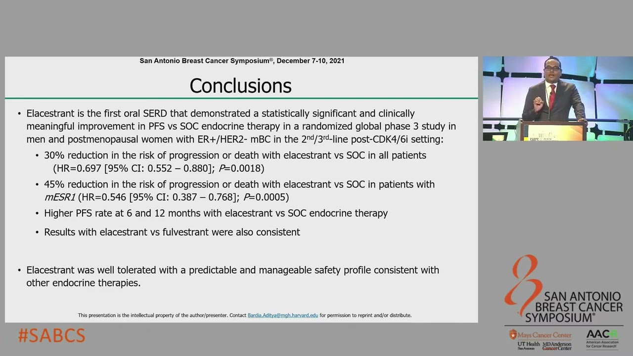SABCS 2021: Elacestrant, an oral selective estrogen receptor degrader (SERD), vs investigator’s...