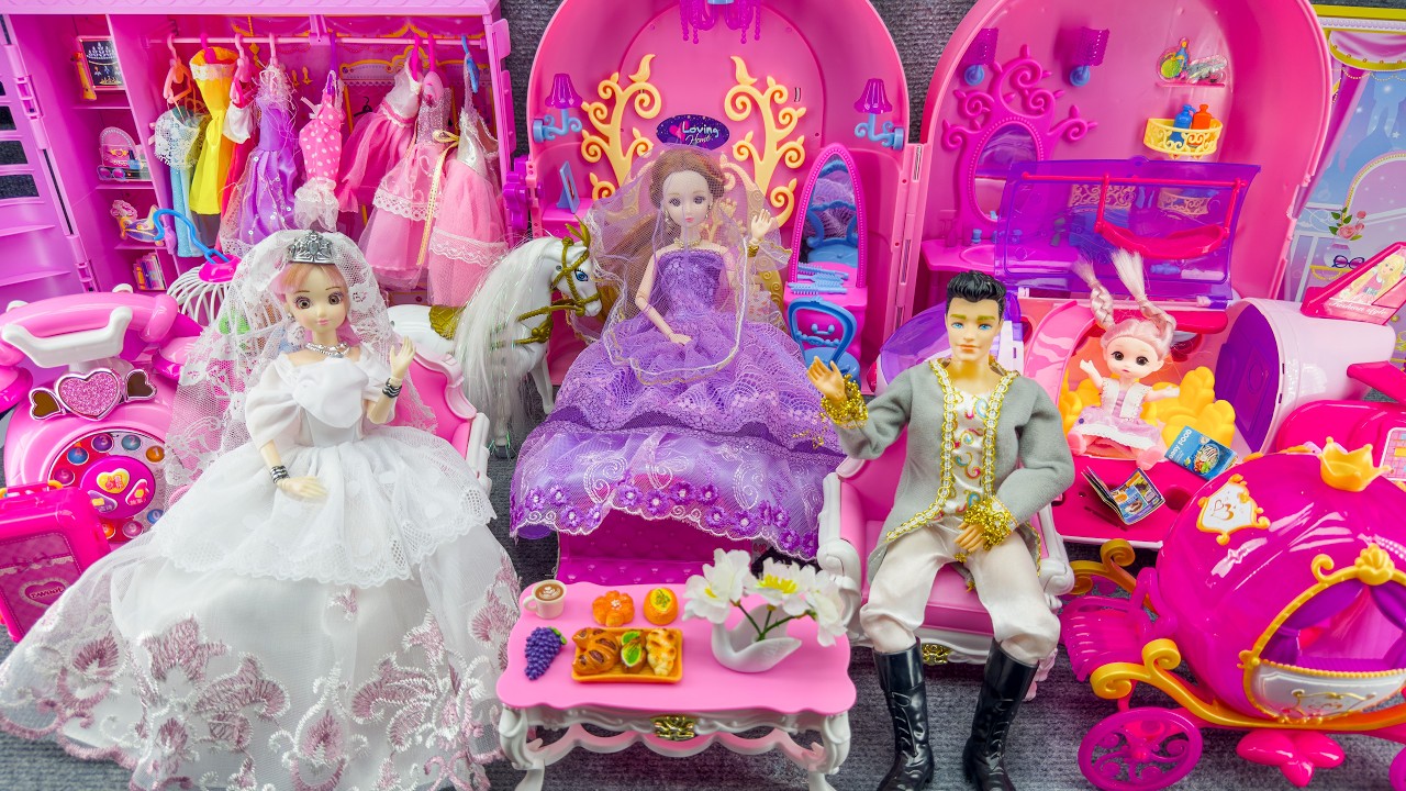 22 Minutes Satisfying Unboxing Barbie Princess Pink Wedding Dress, Pink Bad Room Play Set Review Toy