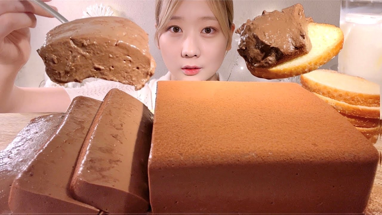 ASMR Насыщенный шоколадный пудинг и сухари【русские субтитры】【Mukbang/ Eating Sounds】