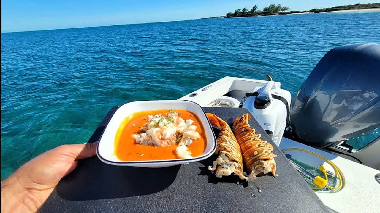 Lobster Bisk at Sea Made in a 21 foot Crooked Pilothouse mini Yacht