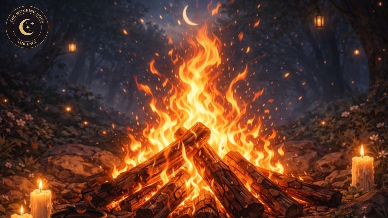 Cozy Forest Bonfire 🔥 Crackling Fire Sounds for Sleep, Focus & Calm | Ambient Screen