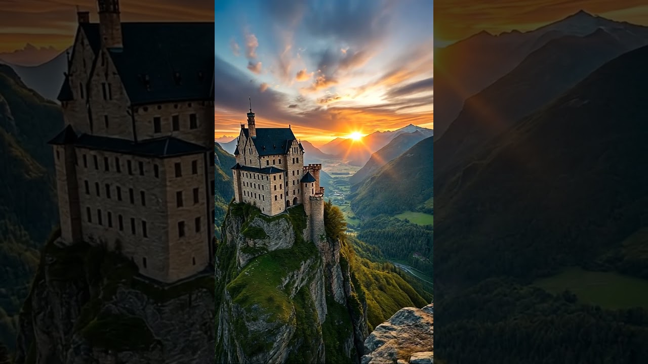 Hohenwerfen Castle at Sunset: Majestic Clifftop View