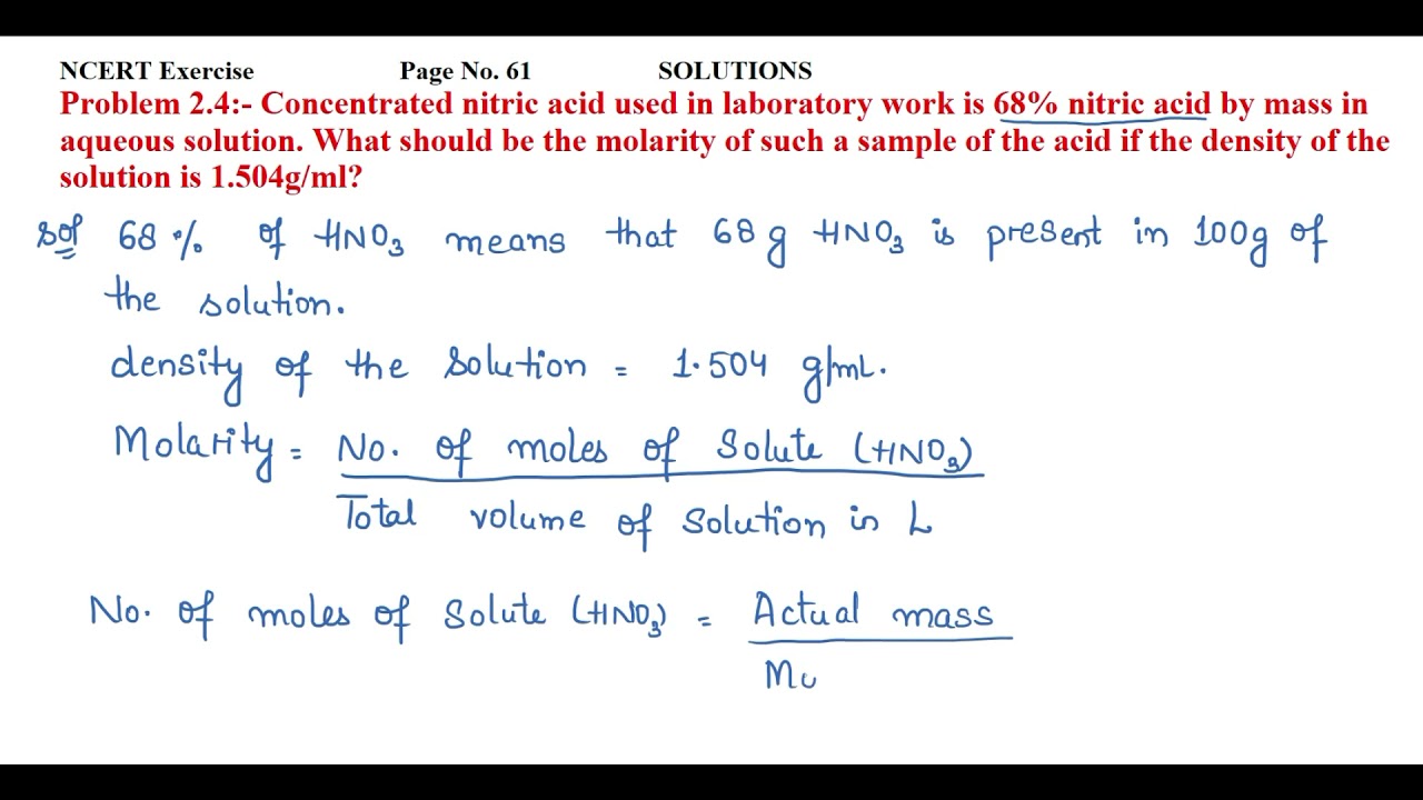 Concentrated nitric acid used in laboratory work is 68% nitric acid by mass in aqueous solution.