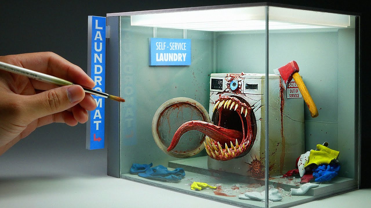 How to make The Scariest Washing Machine in the Laundromat Diorama