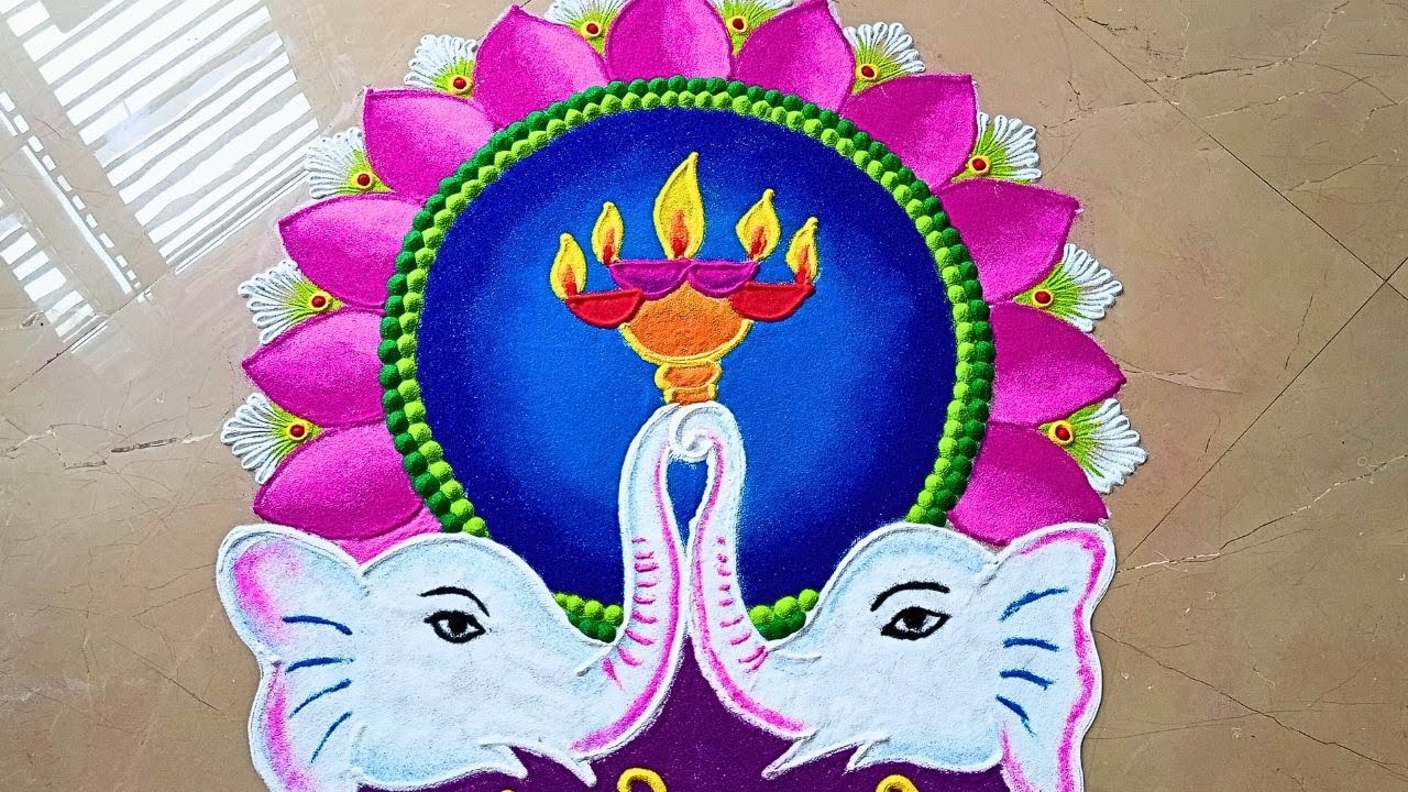 Diwali rangoli 2025  #5 . Creative rangoli with elephant