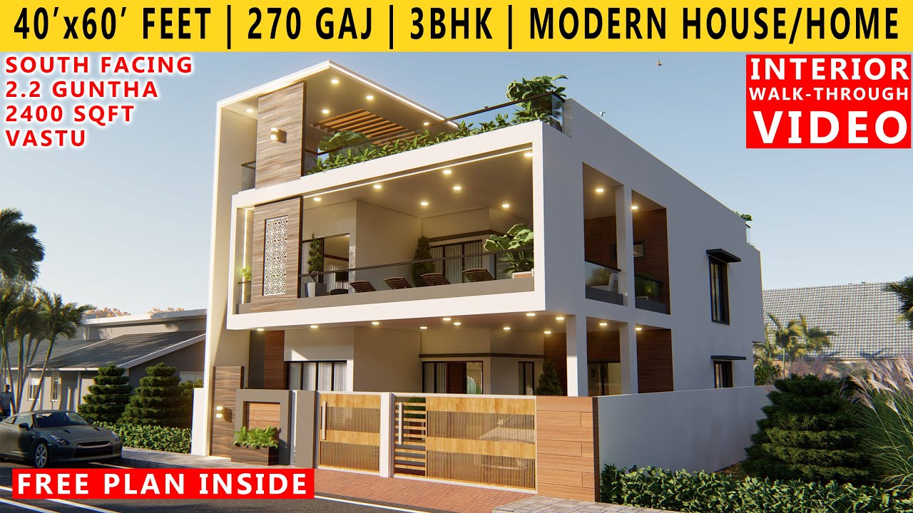 40' x 60' FEET HOUSE DESIGN | 3BHK BUNGALOW  | 270 GAJ | 2400 SQFT HOUSE PLAN | 2.2 GUNTHA | DUPLEX