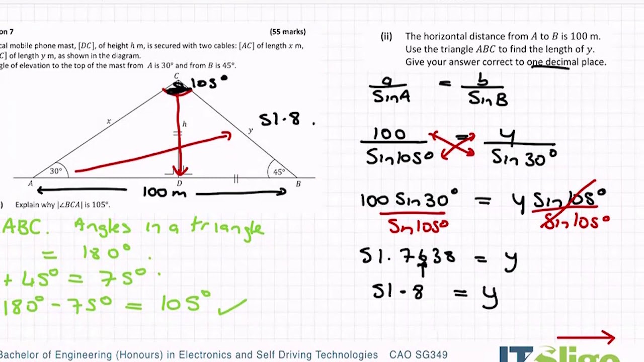 Trigonometry Area and Financial 2020 Q7 Paper 2 Leaving Cert Ordinary Level Maths