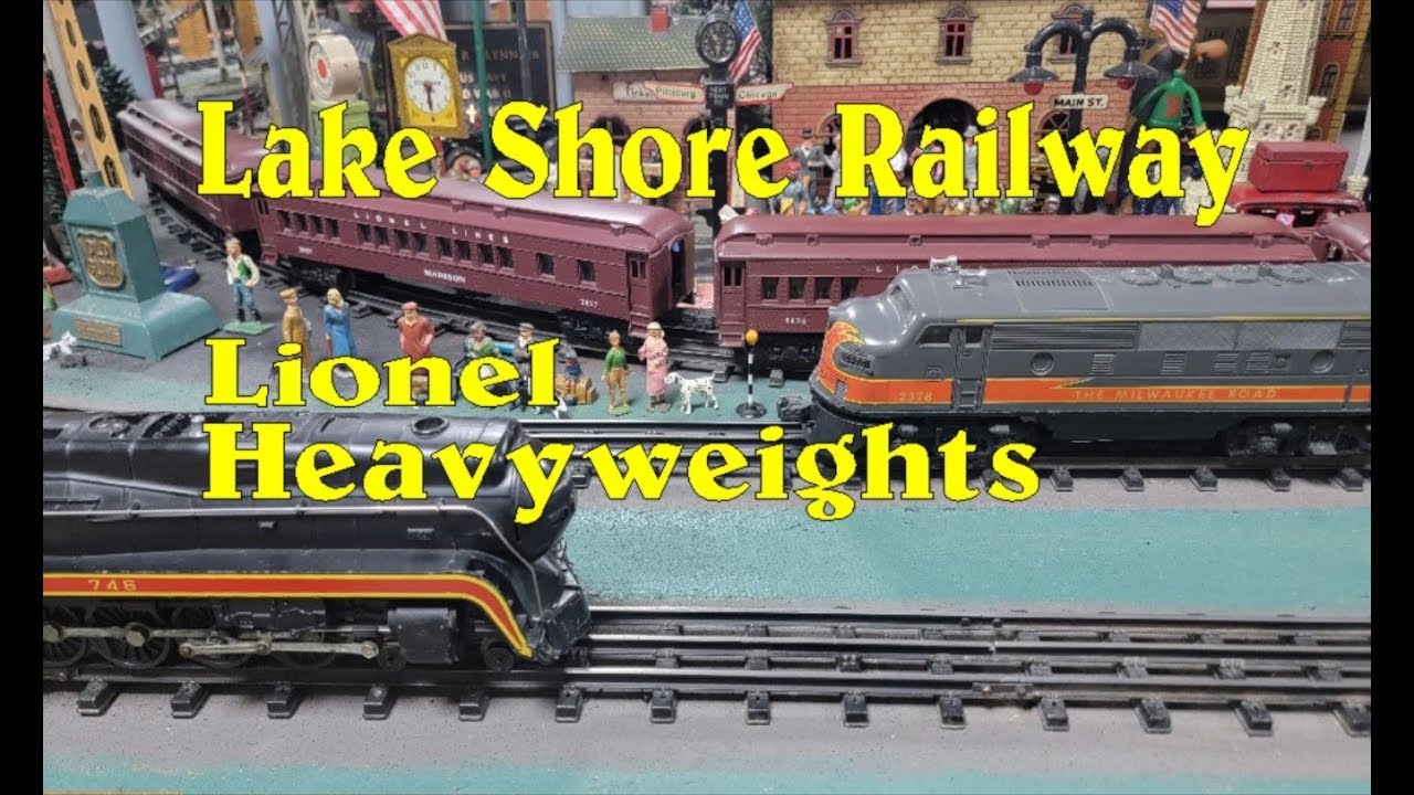 Lionel Postwar Heavyweight Pullmans with Steam & Diesel power on Lionel T-Rail Lake Shore Ry No 228