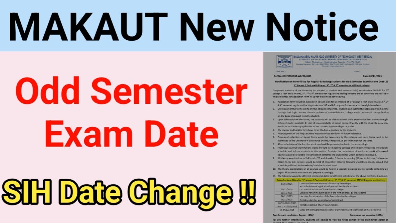 MAKAUT Academic Calendar 2025-26 Semeste Exam Date Notice || Very Important Update SIH ??