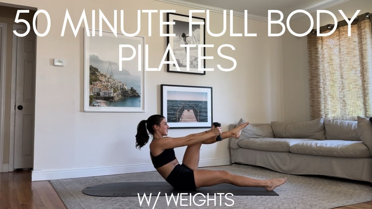 50 MINUTE FULL BODY MAT PILATES W/ WEIGHTS | Mat Pilates Sculpt | At Home Mat Pilates Workout 