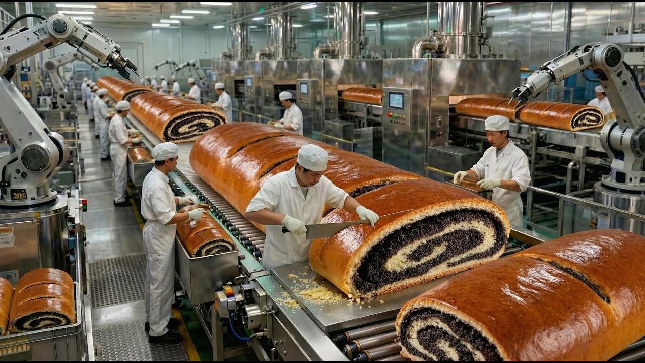 The Massive Poppy Seed Roll Production: Inside Europe's Biggest Bakery Factory (Full Process)