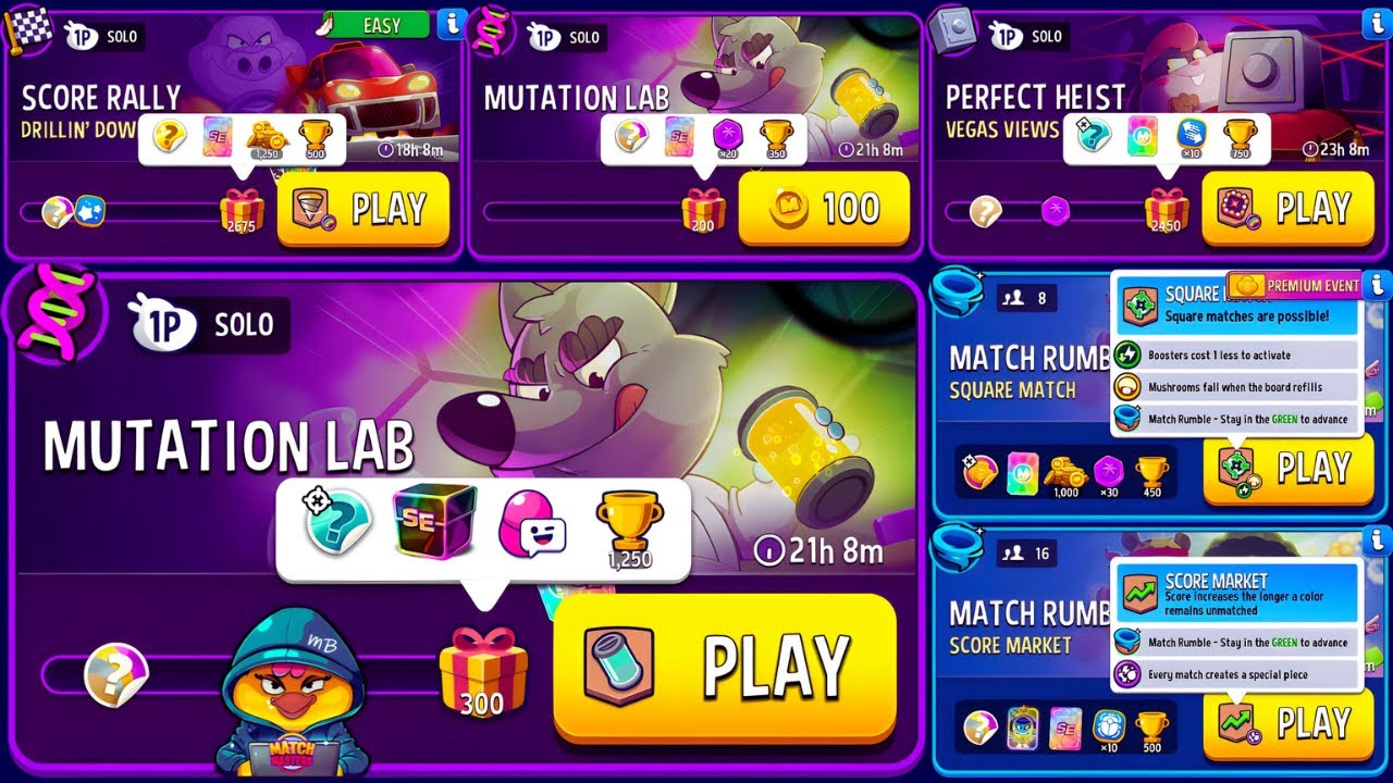 #matchmasters x4 Solo: Mutation Lab, Vegas Views, Drillin’ Down // x2 Rumble: Square Match, Market