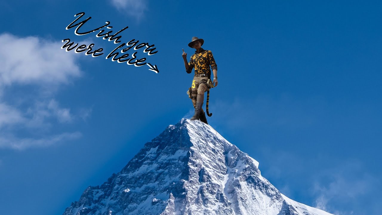 ascending to the peak with blades akimbo