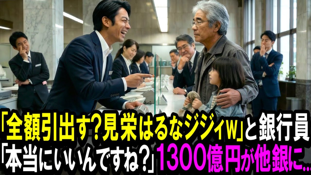【スカッと】「全額引き出す？見栄はるなジジィw」と銀行員。「本当にいいんですね？」1300億円が他銀に...【シニア】