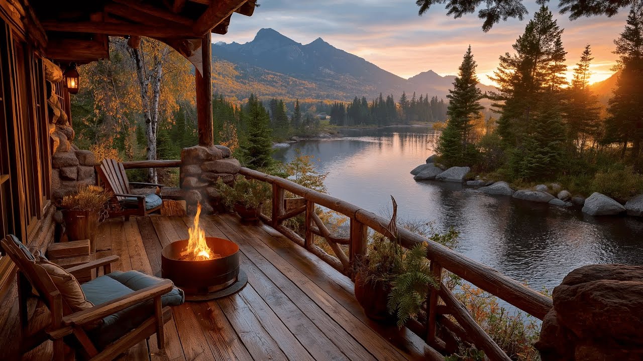 Relaxing Forest | Gentle Crackling Campfire & Nature Birdsong from a Lakeside Porch Ambience