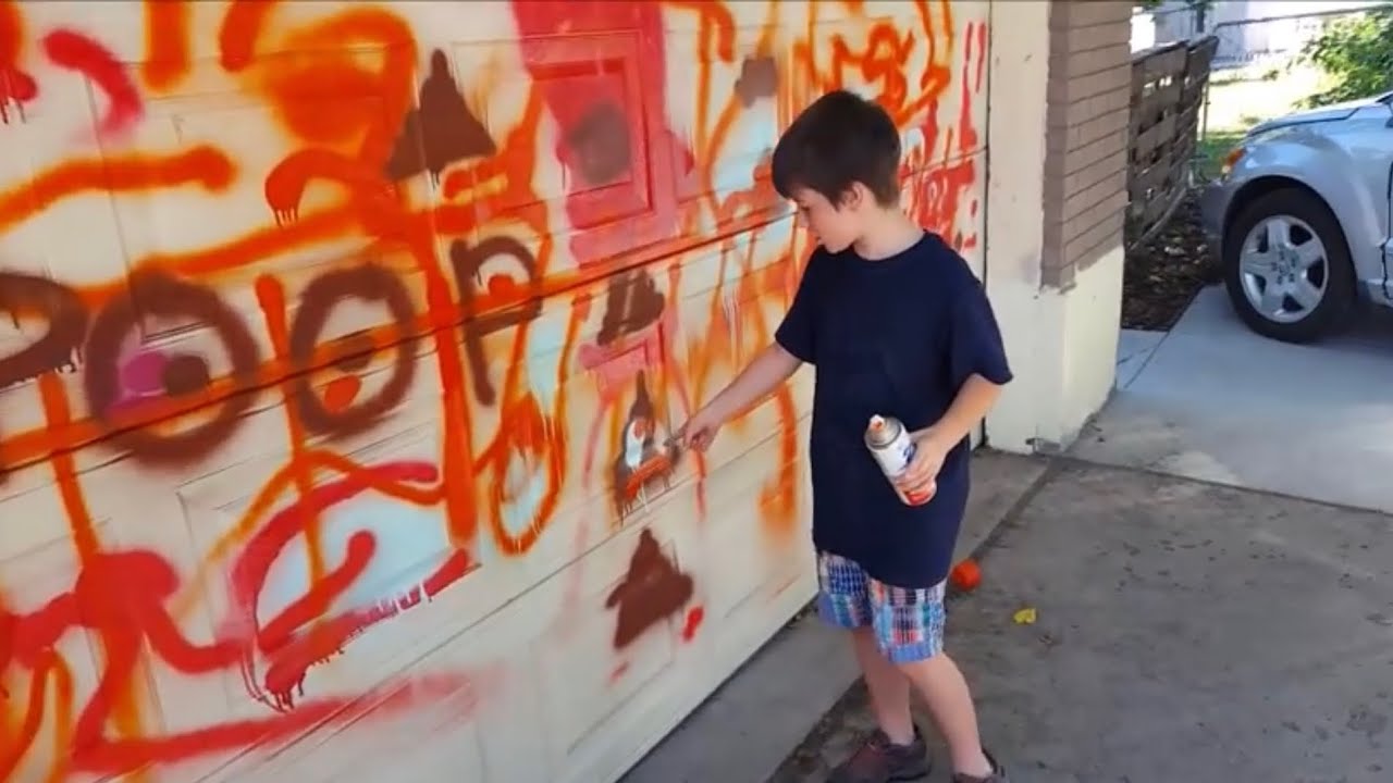 Kid Spray Paints $1,200 Garage Door - DADDY RAGE! - 95,000 Subscribers Special