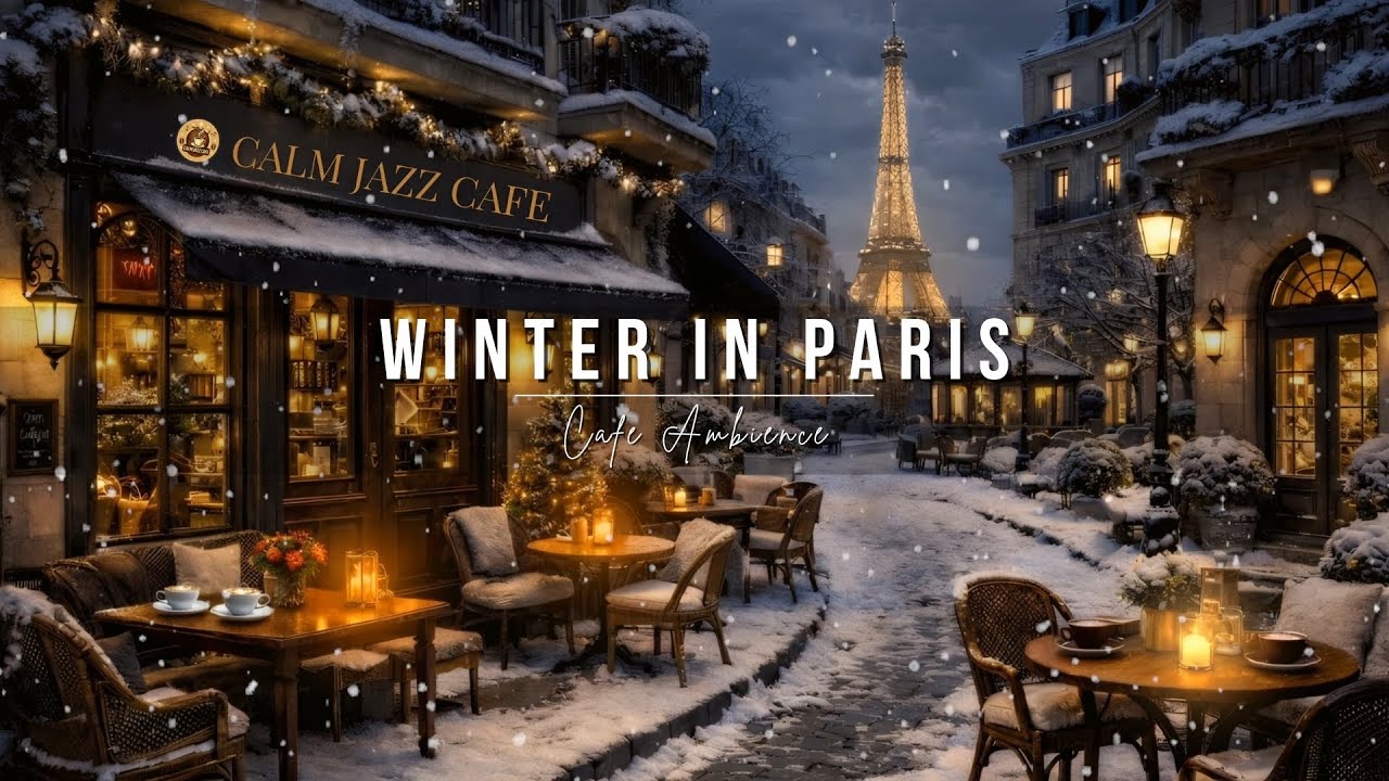 Зимние ночи в Париже ☕❄️ | Уютное кафе, сияние Эйфелевой башни и расслабляющий джаз
