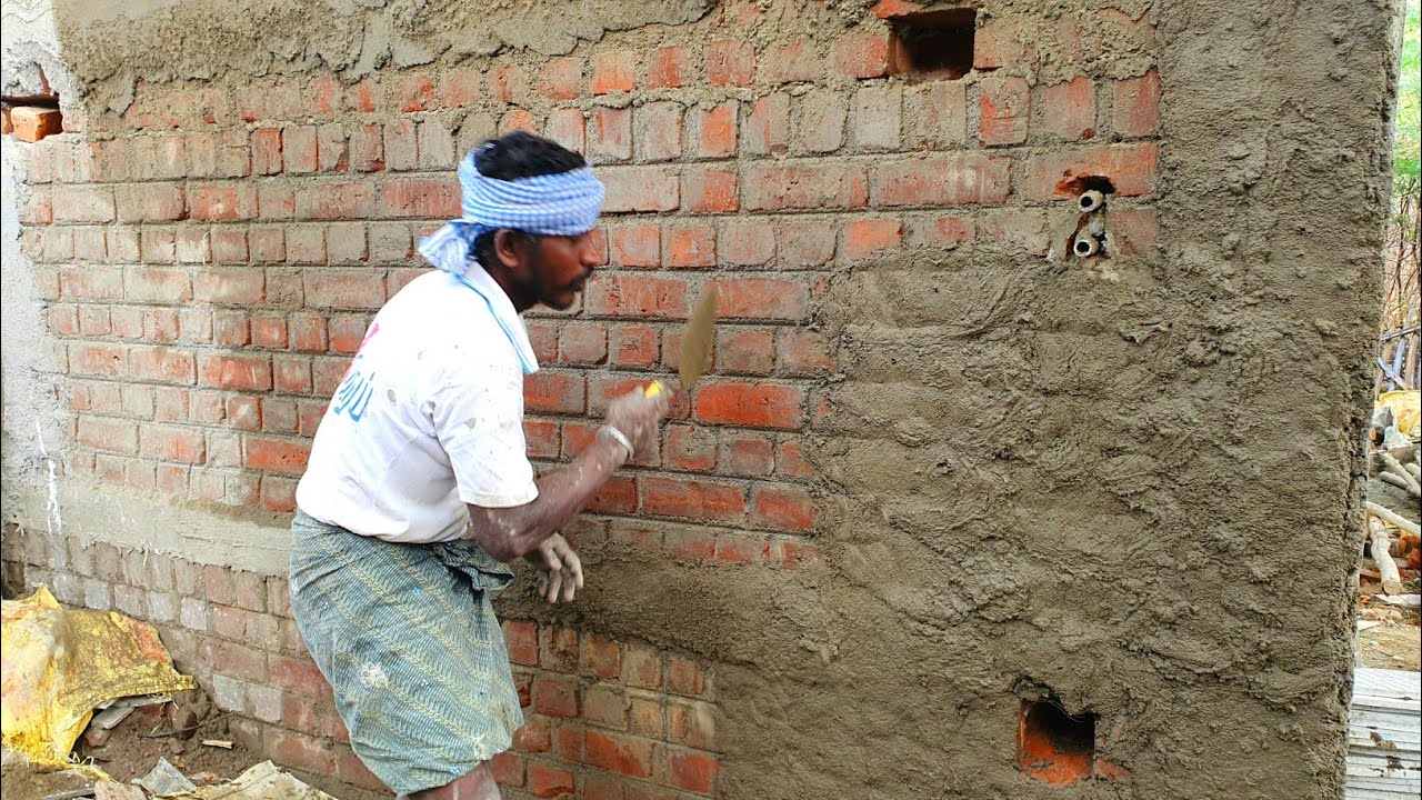 Compound Brick Wall Speed Plastering _ Front House wall plastering|plastering compound wall