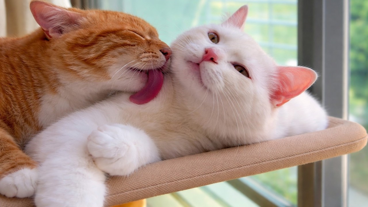 “Sweet Cat Love ❤️ Adorable Grooming Moment Between Two Cute Cats 😍🥰