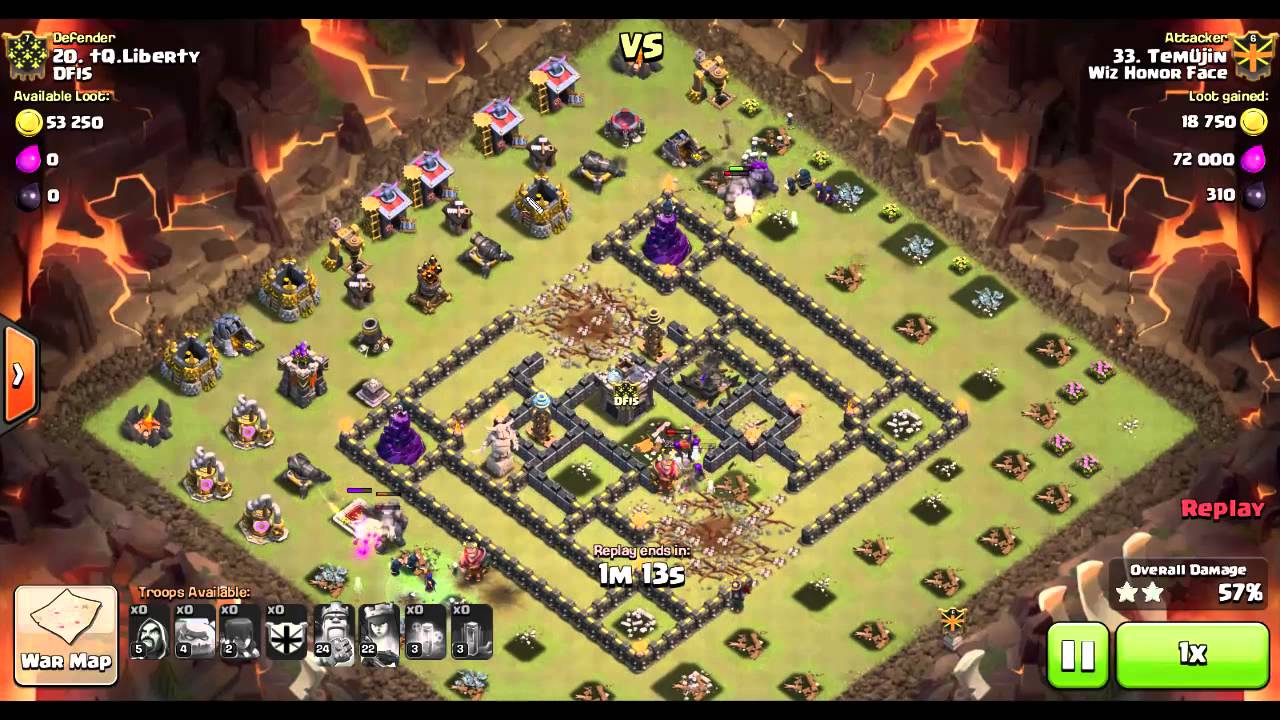 8 Quake, 5 Golem GoWiWi on Popular TH9 War Base - Four Corners