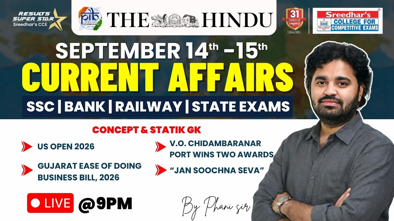 🔴Live | Daily Current Affairs in Telugu | 14-15th SEP | Latest & Important News | PHANI SIR