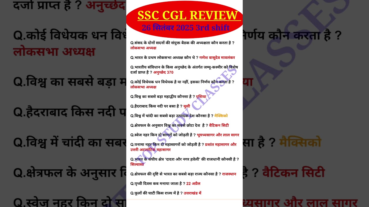 SSC CGL Exam Analysis 2025 | SSC CGL 26 September 3rd Shift Question |Today SSC CGL EXAM Analysis